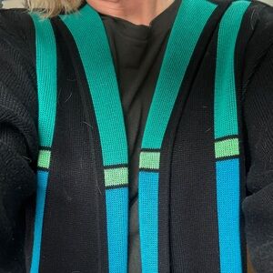 Stylish Black Cardigan with Green and Blue Accents